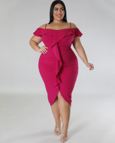 Plus size women's sexy solid color dress