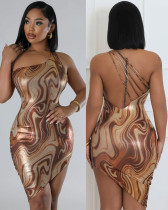 Slim Fit Irregular One Shoulder Sleeveless Sexy Bodycon Dress