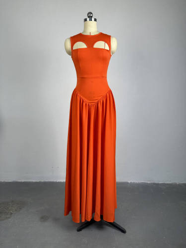 Summer round neck hollow sleeveless formal long dress
