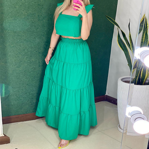Summer short vest high-waisted pile skirt two-piece set