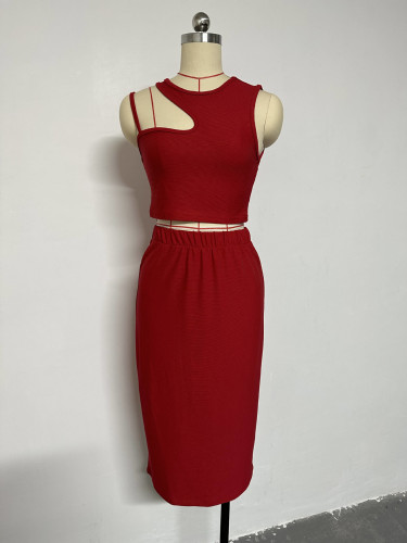 Summer vest high waist midi skirt fashionable casual set