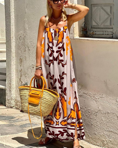 Summer sexy sling print dress casual loose holiday dress