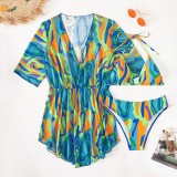 Bikini short-sleeved cover-up mesh sun protection swimsuit set
