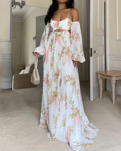 Fashionable Elegant Long Dress Summer Sling Long Sleeve Maxi Dress