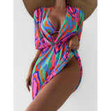 Bikini short-sleeved cover-up mesh sun protection swimsuit set