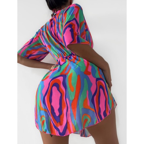 Bikini short-sleeved cover-up mesh sun protection swimsuit set