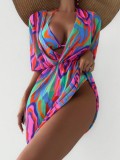 Bikini short-sleeved cover-up mesh sun protection swimsuit set