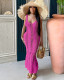 Casual sexy hollow out solid color V-neck knitted sleeveless beach dress