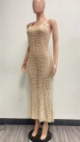 Casual sexy hollow out solid color V-neck knitted sleeveless beach dress