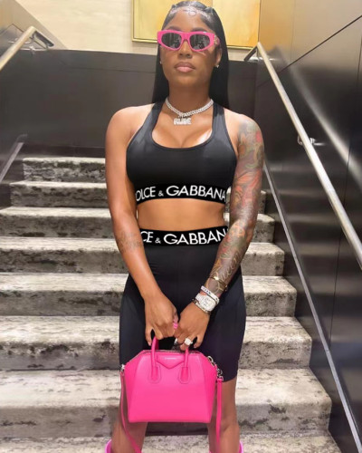 Sexy sports tight tank top two-piece shorts set