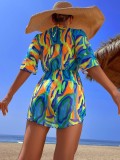 Bikini short-sleeved cover-up mesh sun protection swimsuit set