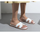 Women's pu leather flat slippers