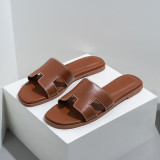 Women's pu leather flat slippers