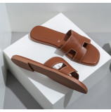 Women's pu leather flat slippers