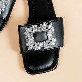 Summer slippers square toe rhinestone flat beach sandals