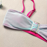 Sexy Contrast Color Mesh Three Piece Bikini Women's Swimsuit