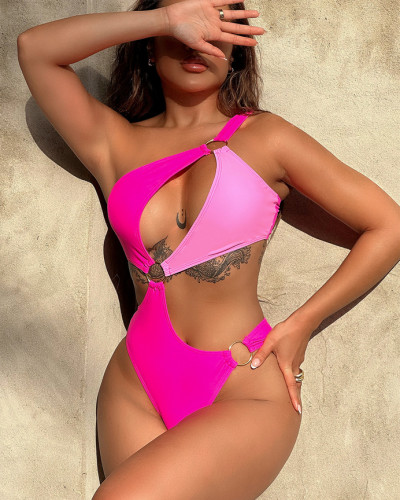 sexy women's one-piece contrast color swimsuit