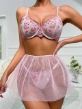 Sexy pink bra set floral lingerie set