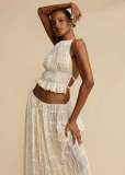 Backless halter top chiffon pleated long skirt set