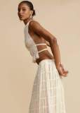 Backless halter top chiffon pleated long skirt set