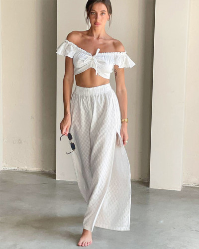 Fashionable jacquard slits pants two piece set