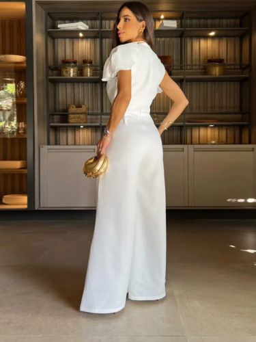 Solid color short-sleeved jumpsuit