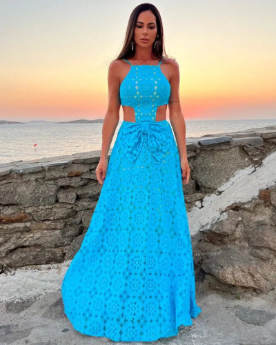Blue strappy holiday women's long dress