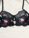 Sexy Flower Nightclub Lace Bra Set Underwear Lingerie Set