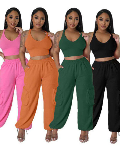 Summer Casual Sleeveless Vest Track Pants Women's Two Piece Set