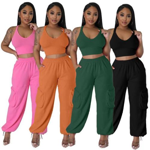 Summer Casual Sleeveless Vest Track Pants Women's Two Piece Set