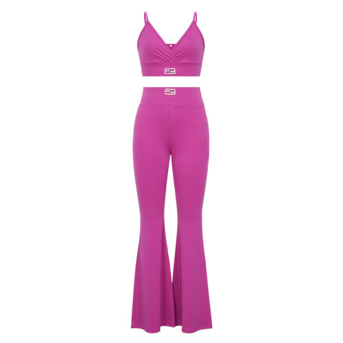 Summer fashionable solid color sleeveless vest high waist pants casual two piece set