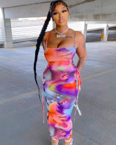 Fashionable sexy straps printed long bodycon dress
