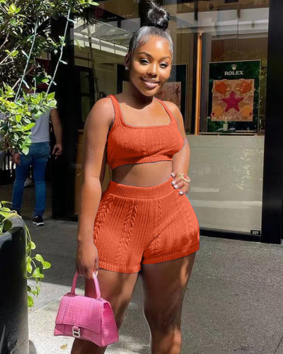 Fashionable casual knitted two-piece shorts set