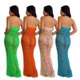 Summer boho beach knitted off-shoulder sequined cutout beach dress