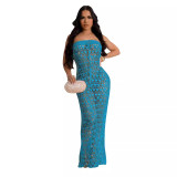 Summer boho beach knitted off-shoulder sequined cutout beach dress
