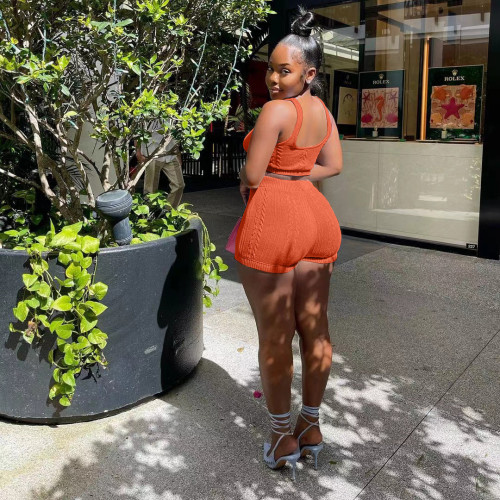 Fashionable casual knitted two-piece shorts set