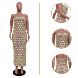 Summer boho beach knitted off-shoulder sequined cutout beach dress