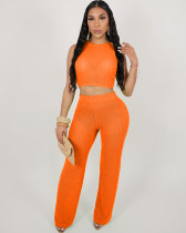 Summer boho beach casual hollow knitted top pants set