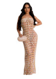Summer boho beach knitted off-shoulder sequined cutout beach dress