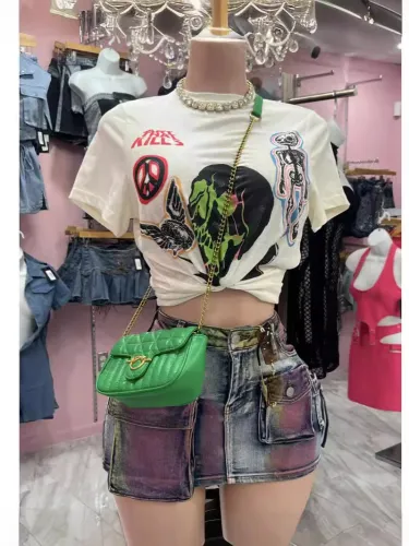 Fashionable Casual Gradient Color Stretch Denim Skirt