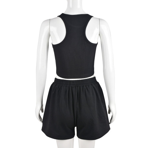 Street style embroidered crop top shorts women's set