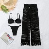 Sexy black bikini three piece beach set