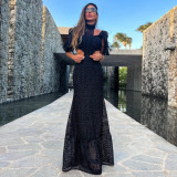 Black hollow out tassel elegant ladies long dress