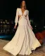 White elegant long-sleeved women's hollow waist strappy long dress women's evening wear