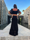 Black hollow out tassel elegant ladies long dress