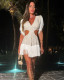 Solid Color Sexy Lace Hollow Out Deep V Neck Tassel Short Women's Dress