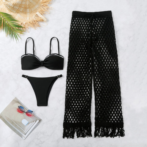 Sexy black bikini three piece beach set