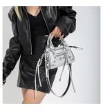 Mini retro leather glossy handbag rivet motorcycle bag shoulder bag for women