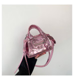 Mini retro leather glossy handbag rivet motorcycle bag shoulder bag for women