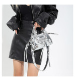 Mini retro leather glossy handbag rivet motorcycle bag shoulder bag for women
